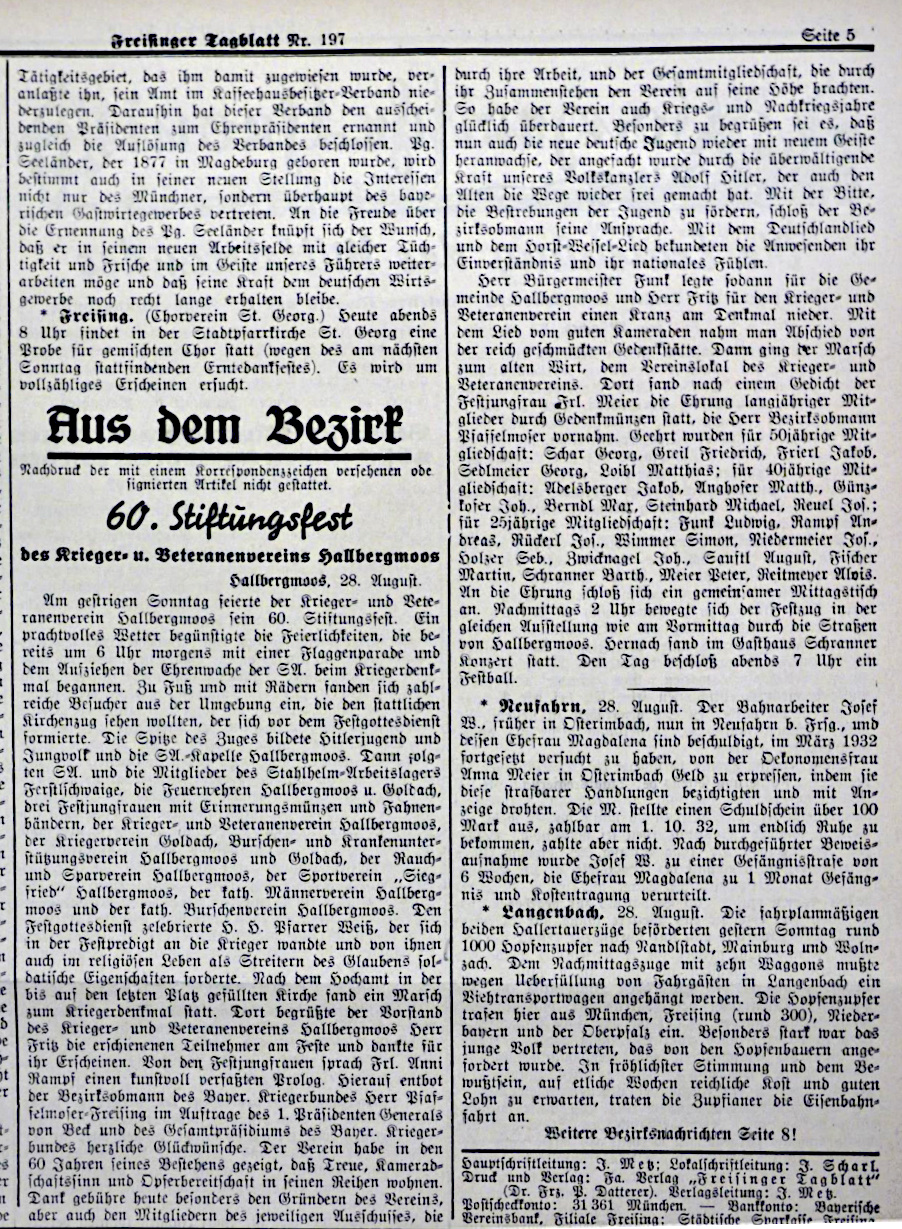 FreisingerTagblatt Nr. 197 zum 60. Stiftungsfest
