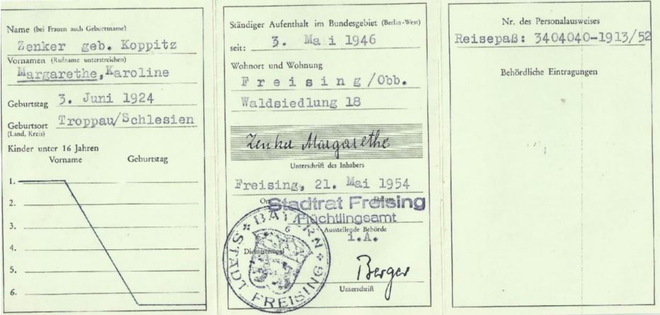 Flüchtlingsausweis Margarethe Zenker